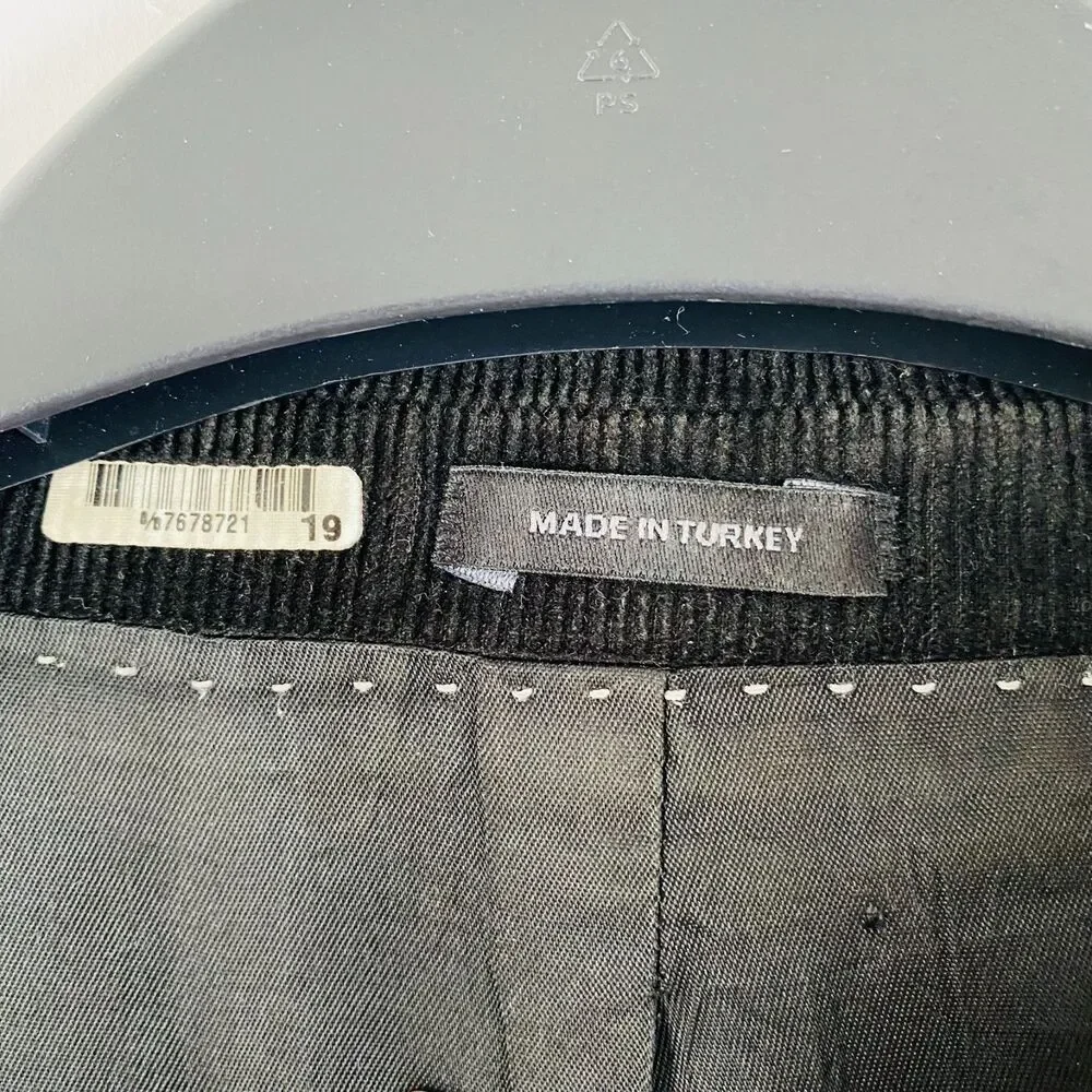 Mens Corduroy Sport Coat Sz 44L Black Cotton Blend 2 Button Blazer Jacket Turkey